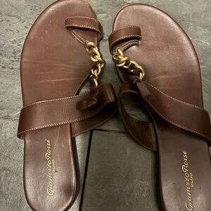 Gianvito Rossi Dark Brown Sandals with Gold Chain Accent